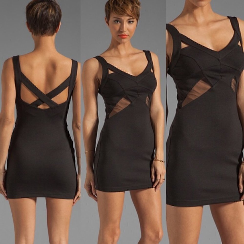 Finders Keepers Mini Dress S Big Wheel Body Cut Outs Mesh Black